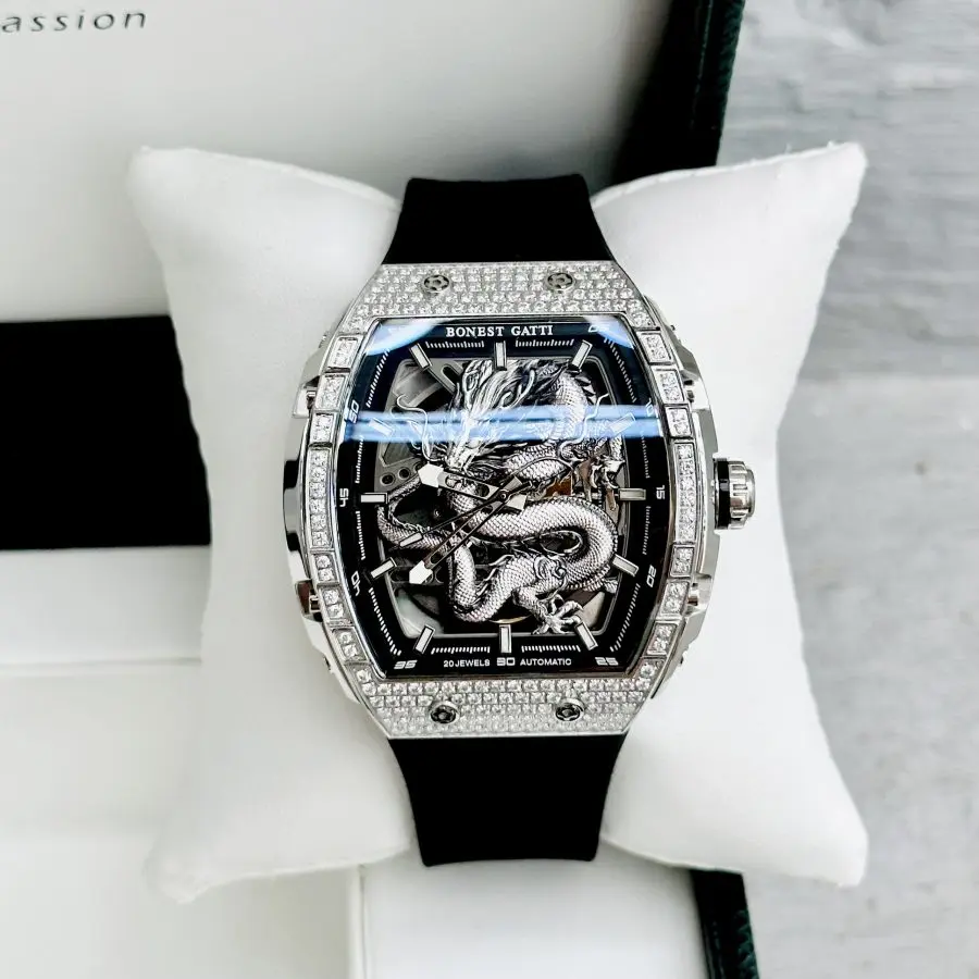 Đồng hồ Nam Bonest Gatti Ghost Dragon Star Silver Full Diamond - 45mm - Automatic