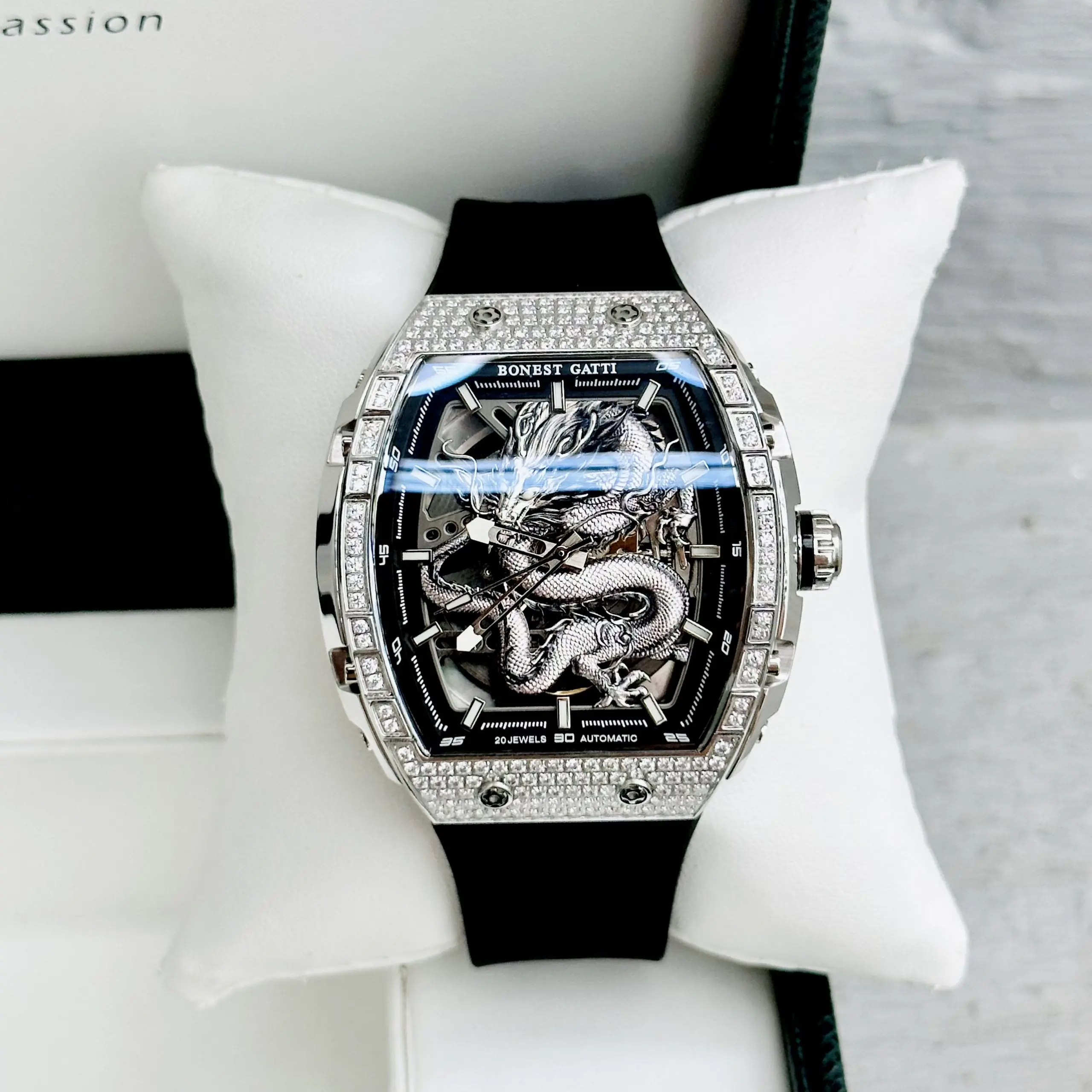 Đồng hồ Nam Bonest Gatti Ghost Dragon Star Silver Full Diamond - 45mm - Automatic