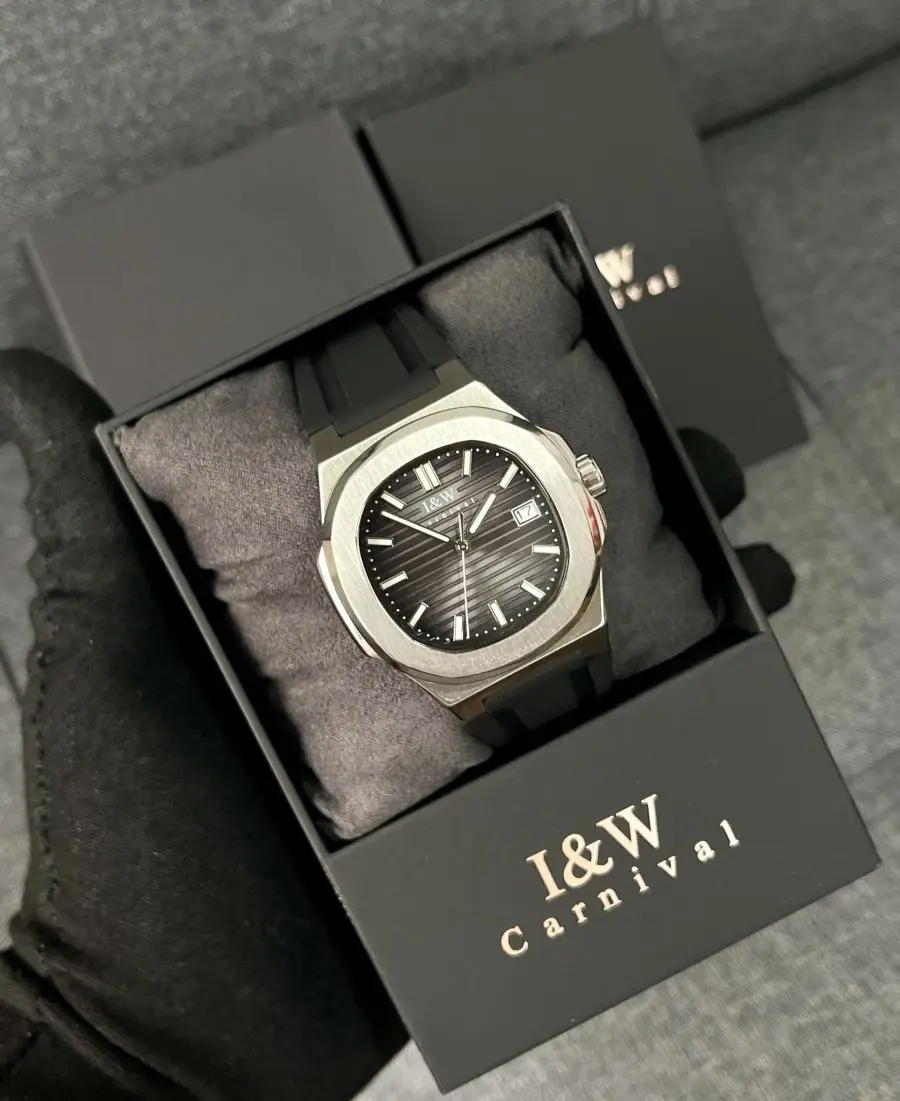 ĐỒNG HỒ NAM I&W Carnival 721G Gray - Viền Bạc Trơn - Dây Cao Su - Automatic - Kính Sapphire