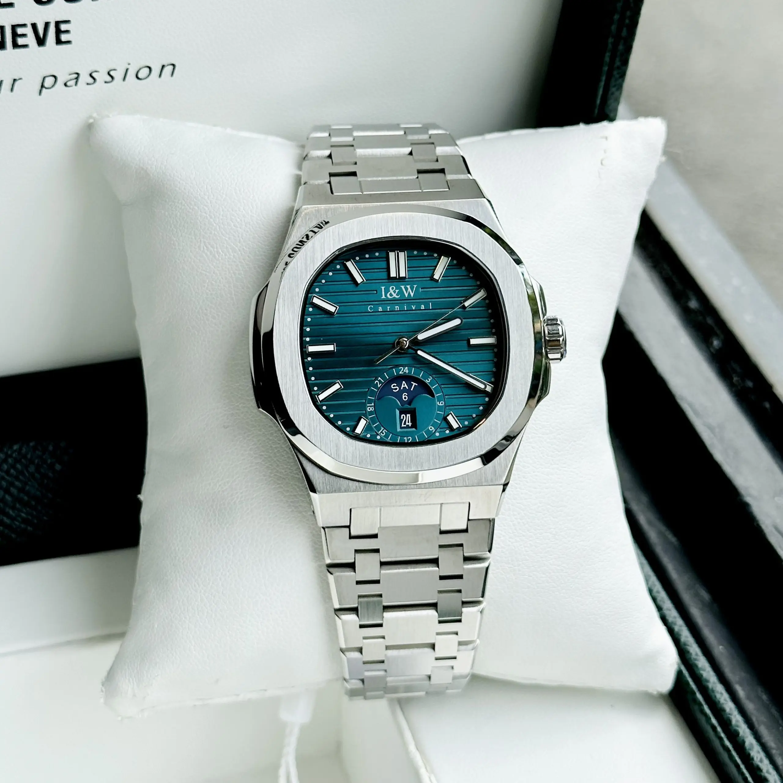 ĐỒNG HỒ NAM I&W Carnival 735G Emerald Green - Viền Trơn - Dây Thép - Automatic - Kính Sapphire