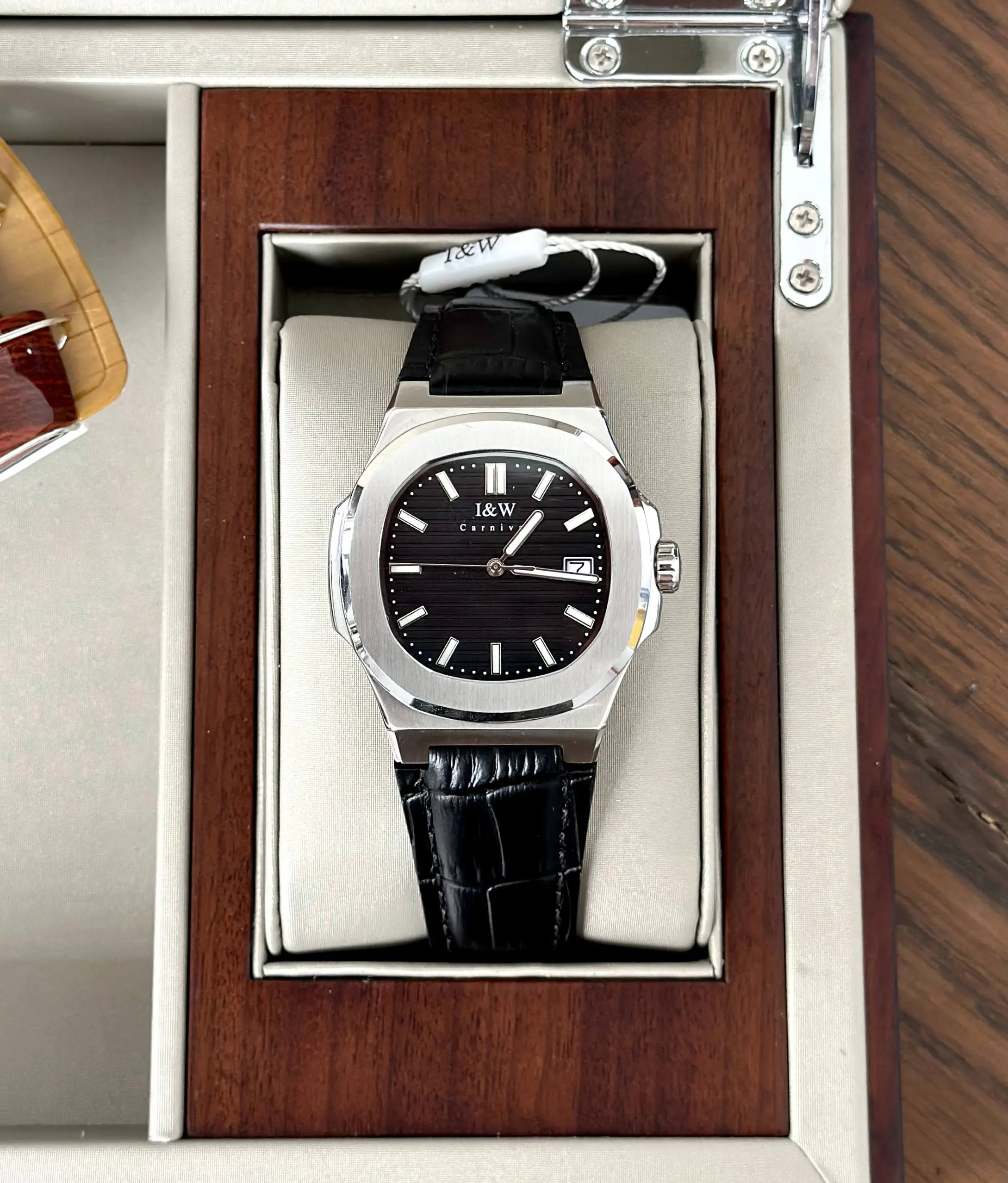 ĐỒNG HỒ NAM I&W Carnival 721G Black - Viền Bạc Trơn - Automatic - Dây Da - Kính Sapphire