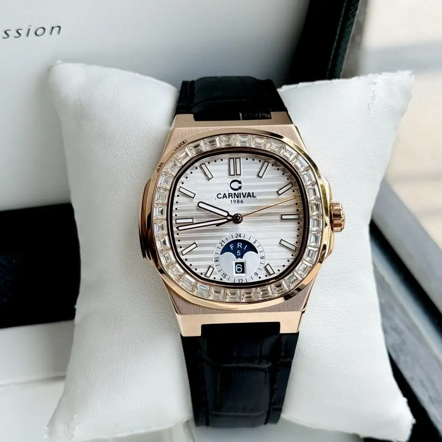 ĐỒNG HỒ NAM Carnival 8110G - Mặt Trắng Đá - Automatic - Dây Da - Kính Sapphire