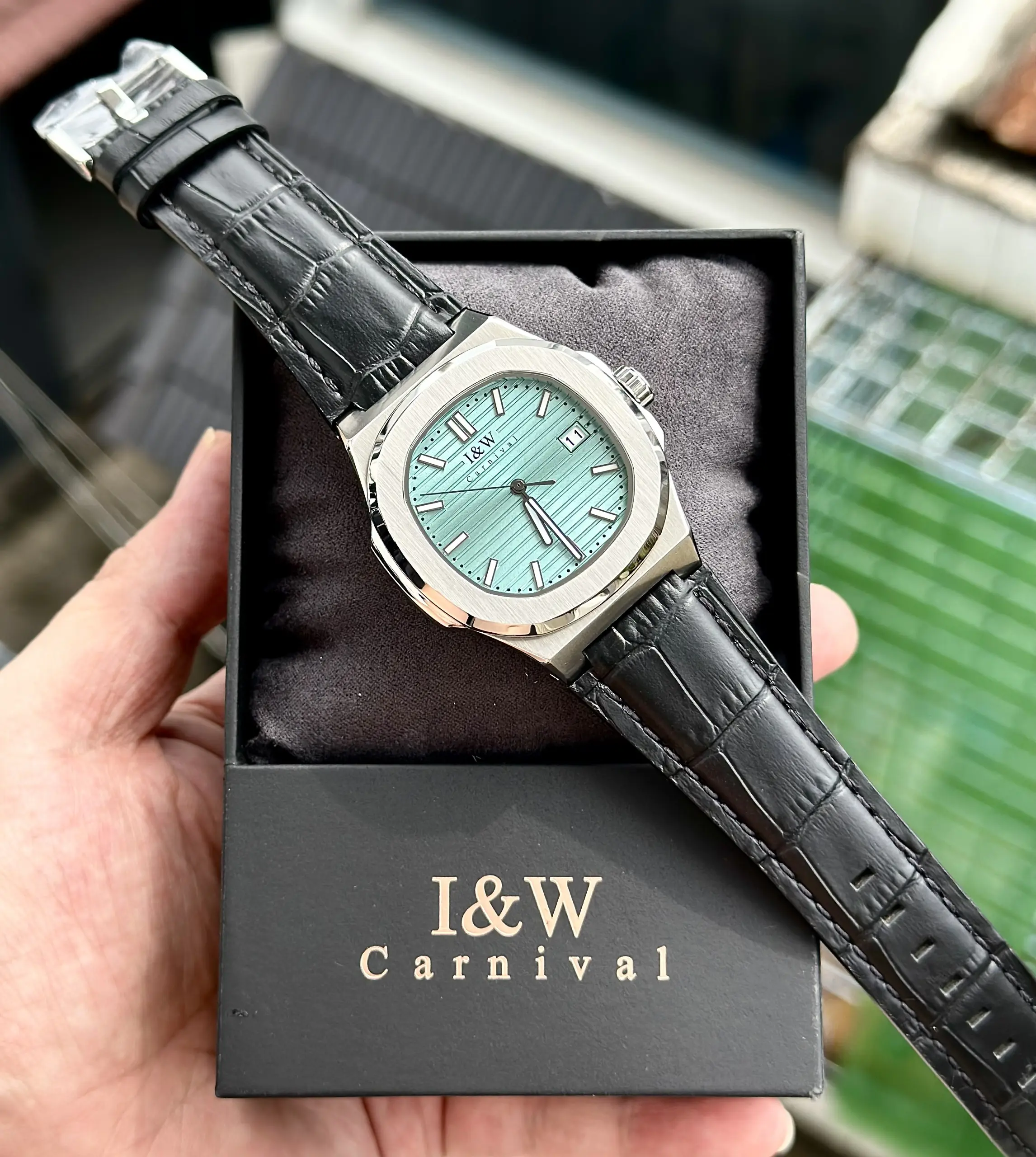 ĐỒNG HỒ NAM I&W Carnival 721G TIFFANY - Viền Bạc Trơn - Dây Da - Automatic - Kính Sapphire