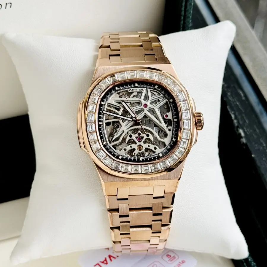 Đồng Hồ Nam CARNIVAL NAUTILUS 8118G2 Màu Vàng Đá - Mặt Gray - Dây Thép - Automatic- Kính Sapphire