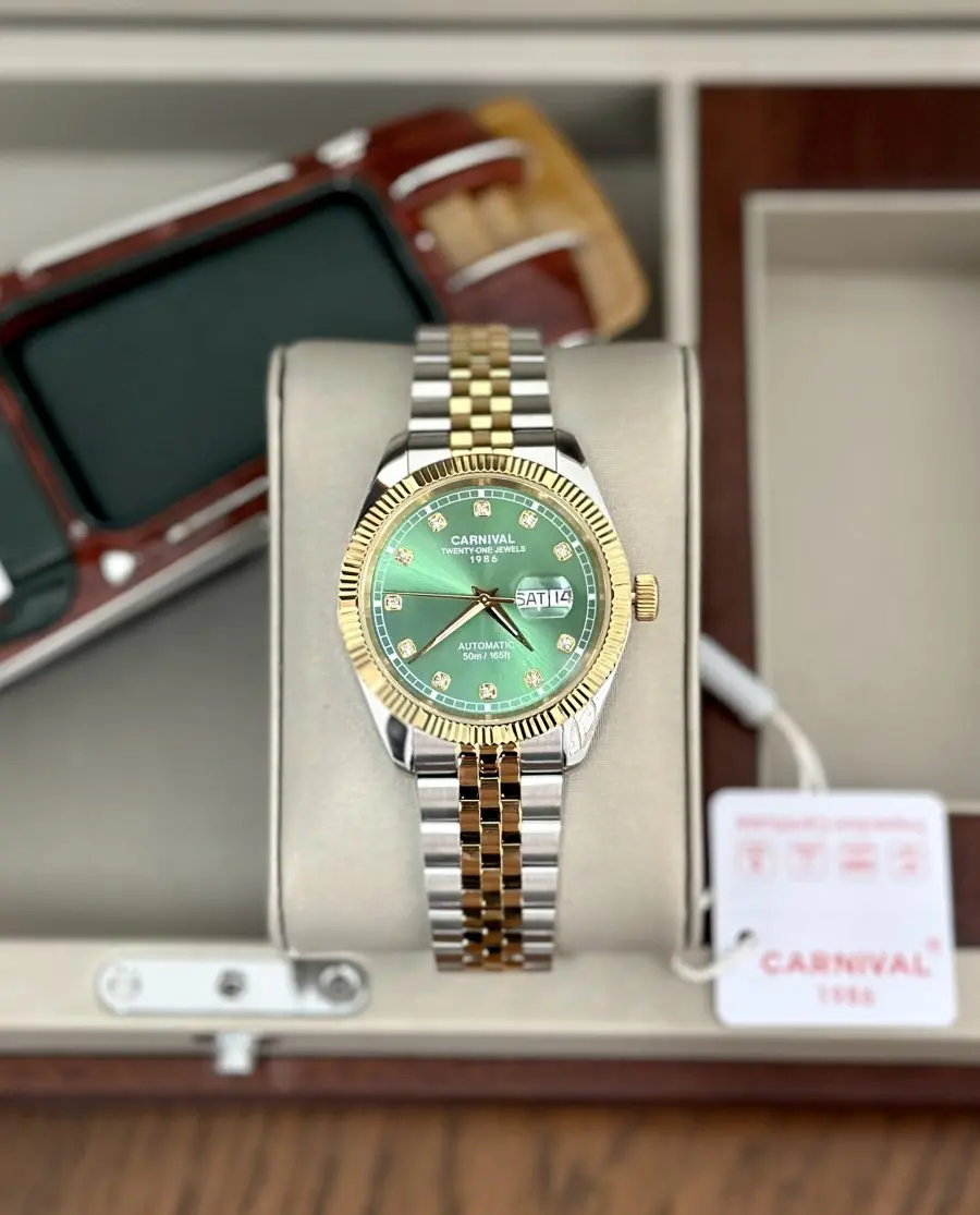 ĐỒNG HỒ NAM I&W Carnival 8131G  Dây Thép - Mặt Xanh - Automatic - Kính Sapphire