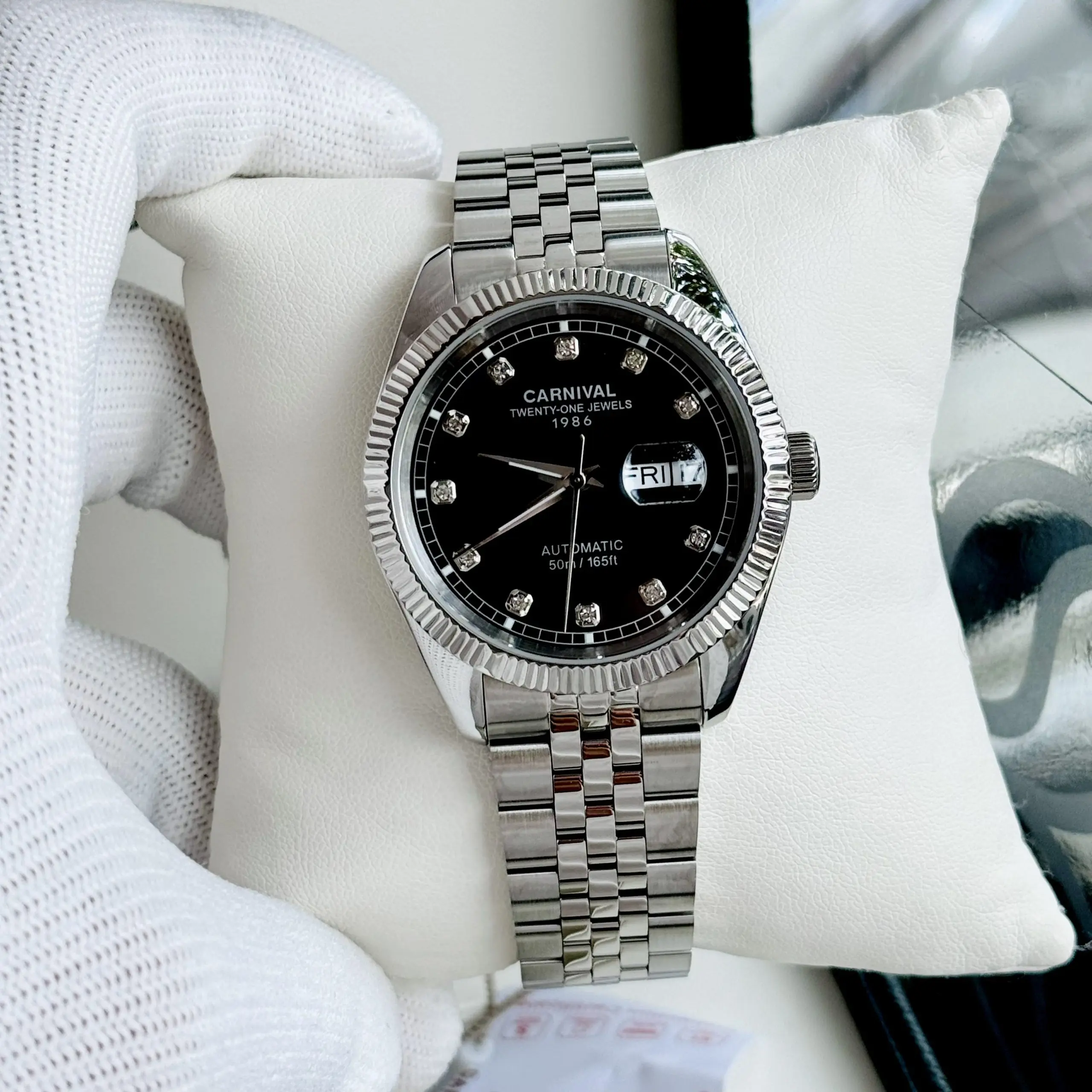 ĐỒNG HỒ NAM I&W Carnival 8131G  Dây Thép Bạc - Mặt Đen- Automatic - Kính Sapphire