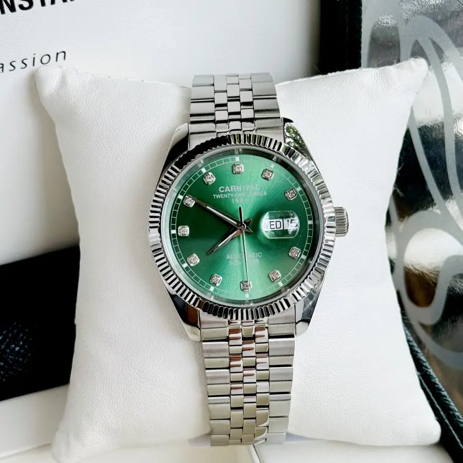 ĐỒNG HỒ NAM I&W Carnival 8131G  Dây Thép Bạc - Mặt Xanh Lục Bảo - Automatic - Kính Sapphire