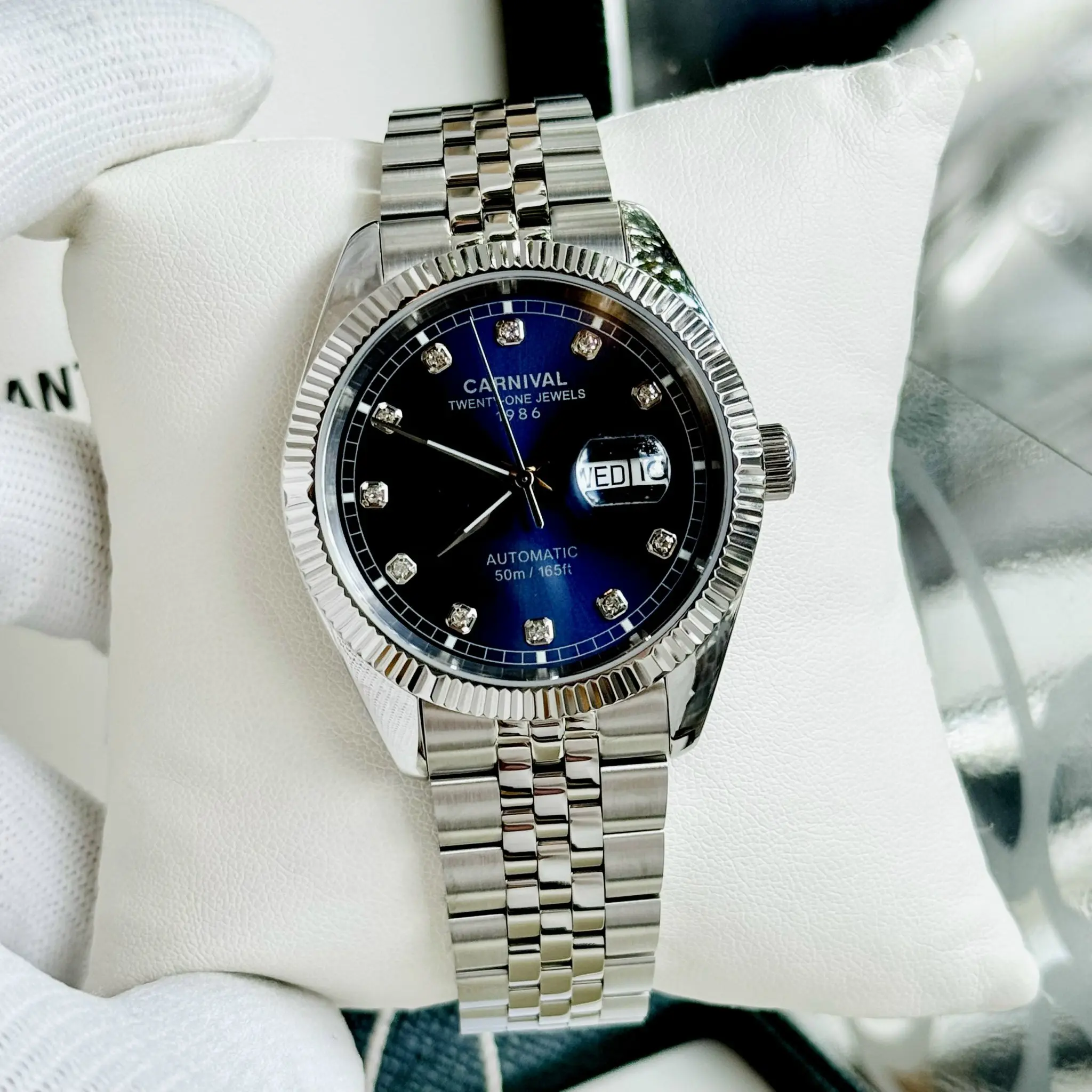 ĐỒNG HỒ NAM I&W Carnival 8131G  Dây Thép Bạc - Mặt Xanh - Automatic - Kính Sapphire