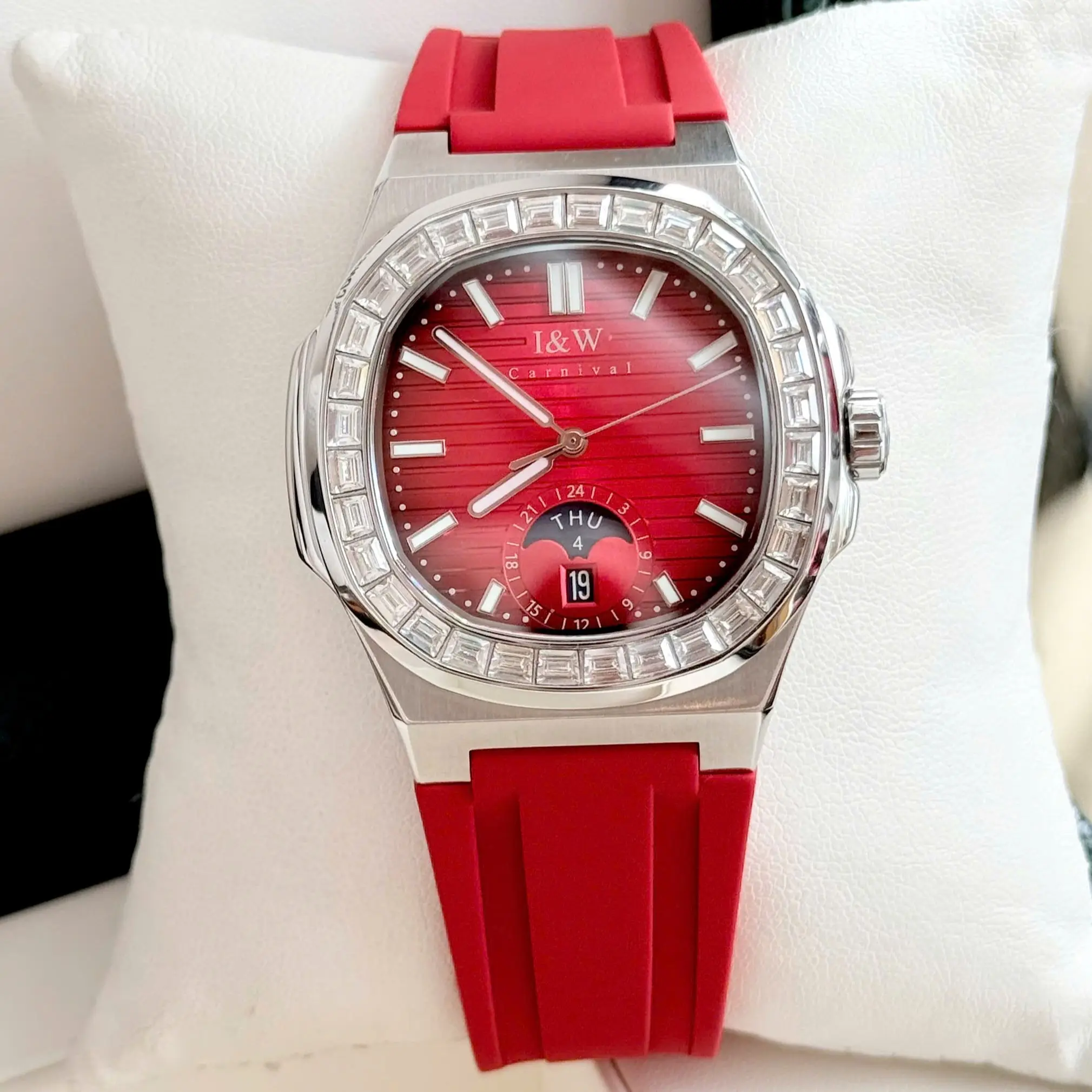 ĐỒNG HỒ NAM I&W Carnival 735G Dây Cao Su - Mặt Đá Đỏ- Automatic - Kính Sapphire