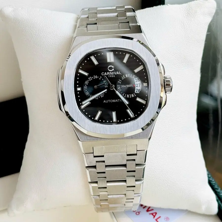 ĐỒNG HỒ NAM Carnival 8158G-VT-D -Dây Thép - Mặt Đen - Automatic - Kính Sapphire