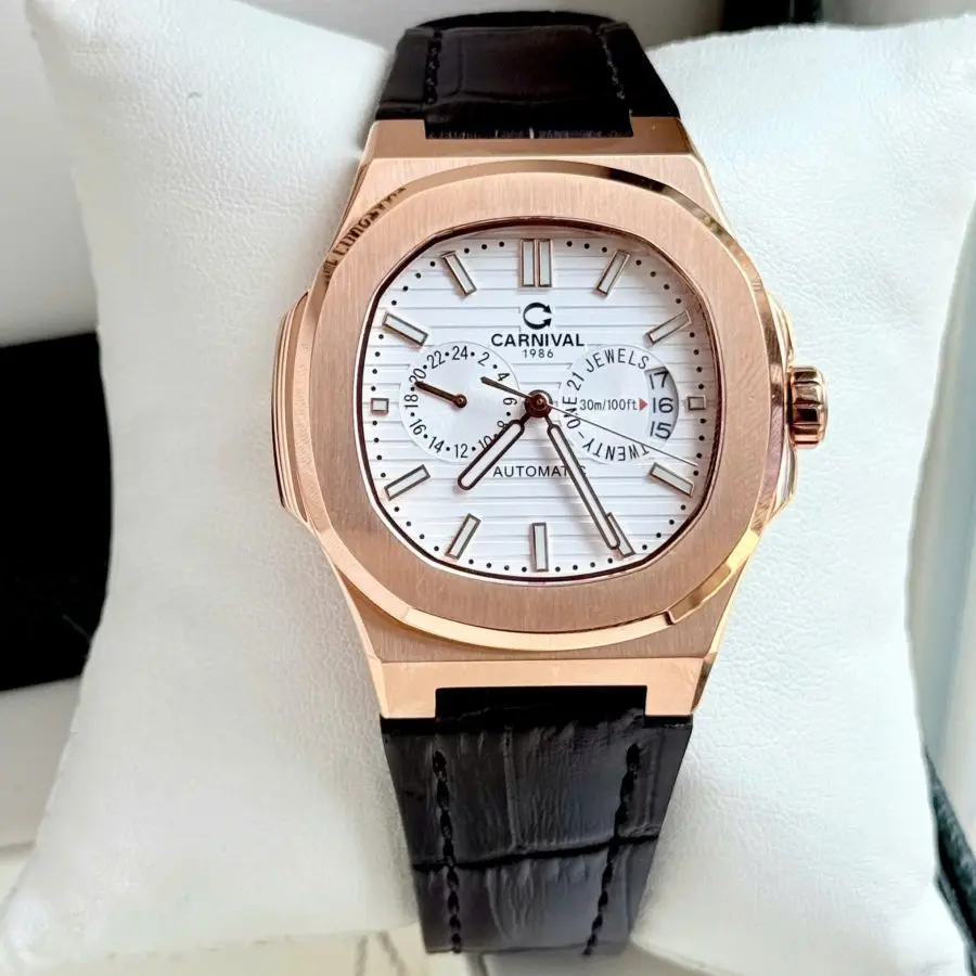 ĐỒNG HỒ NAM Carnival 8158G-VH-DD-T-Dây Da - Mặt Trắng- Automatic - Kính Sapphire