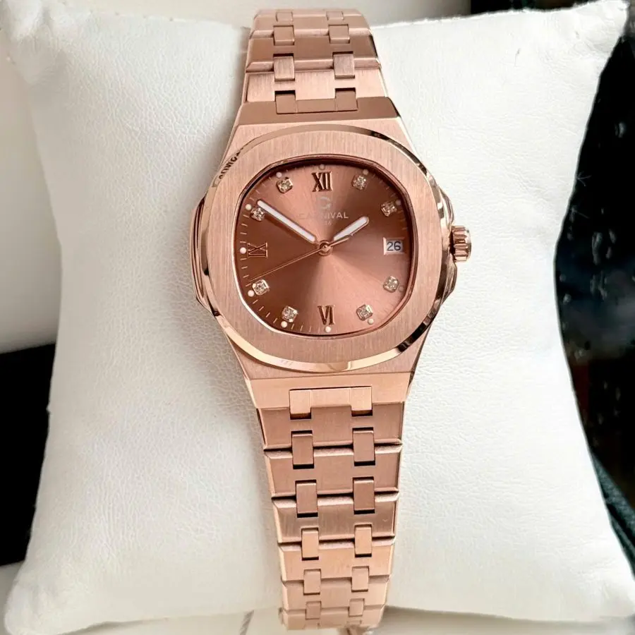 ĐỒNG HỒ Nữ Carnival 8160L-VH-N- Mặt Glod -Dây Thép - Pin - Kính Sapphire