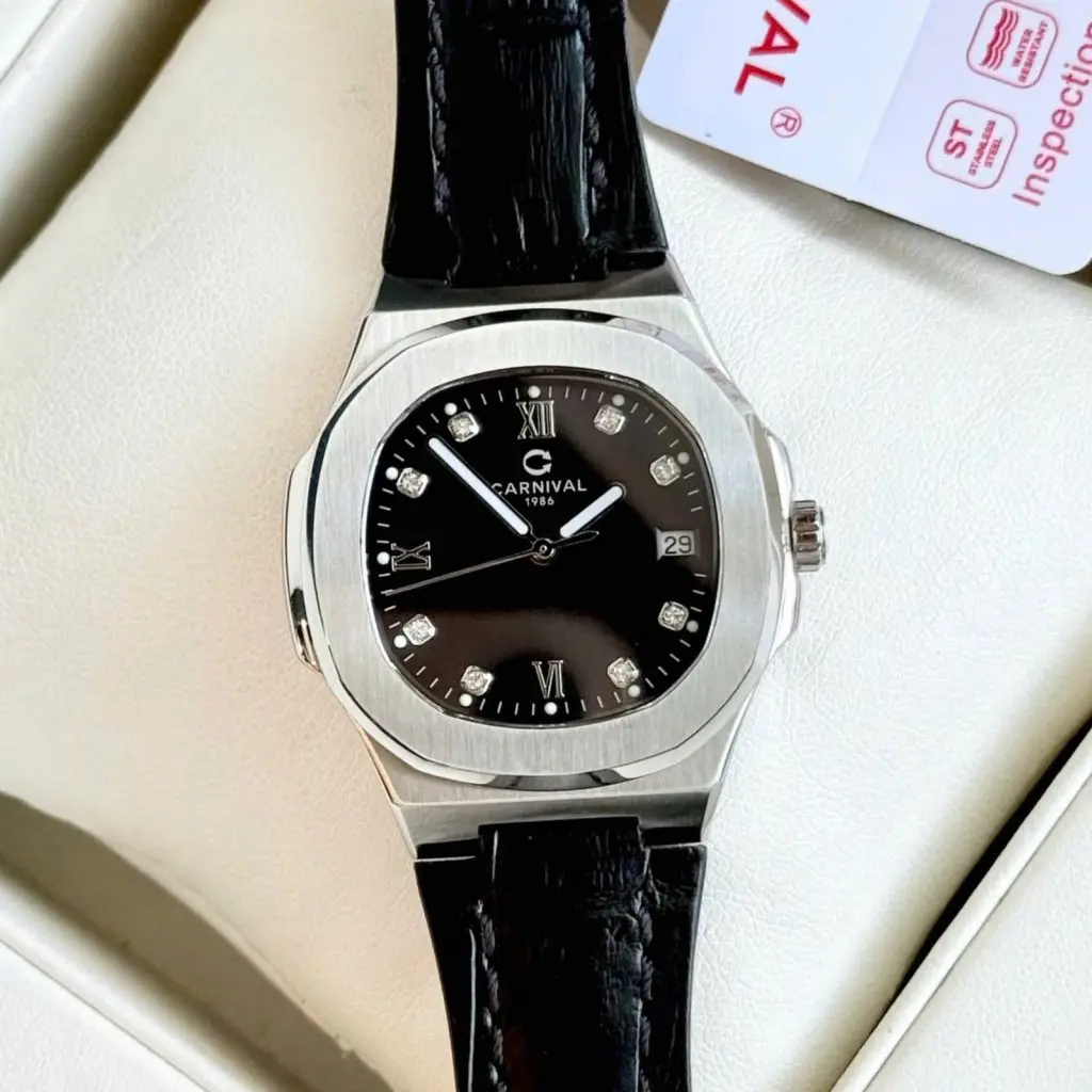 ĐỒNG HỒ Nữ Carnival 8160L-VT-DD-D mặt đen viền bạc sang trọng