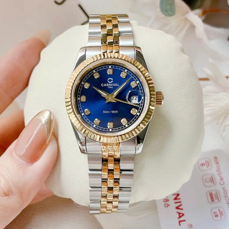 ĐỒNG HỒ Nữ Carnival 8131L-CV-X- Mặt Xanh - Demi Vàng - Pin - Kính Sapphire