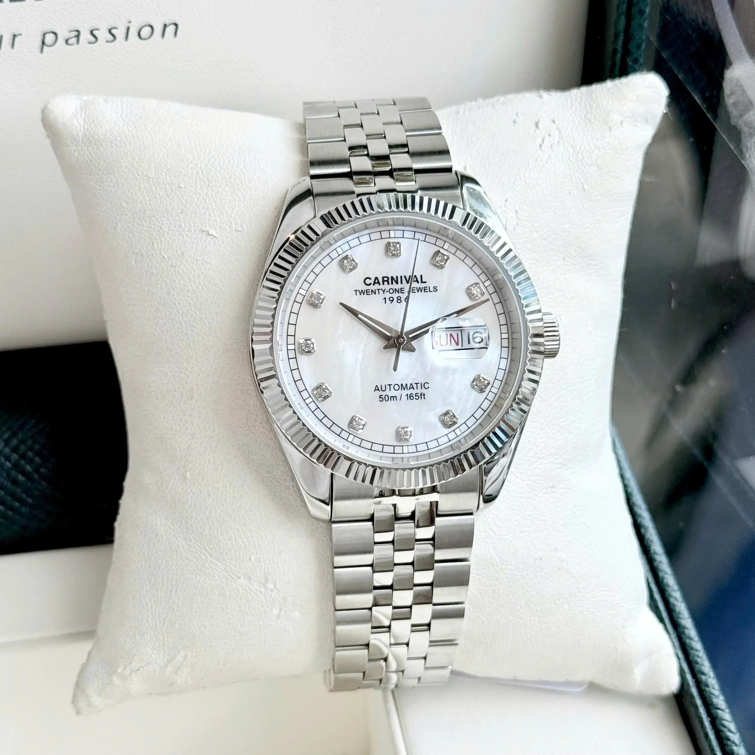 Đồng Hồ Nam Carnival 8131G  Dây Thép Bạc - Mặt Xà Cừ Bạc - Automatic - Kính Sapphire