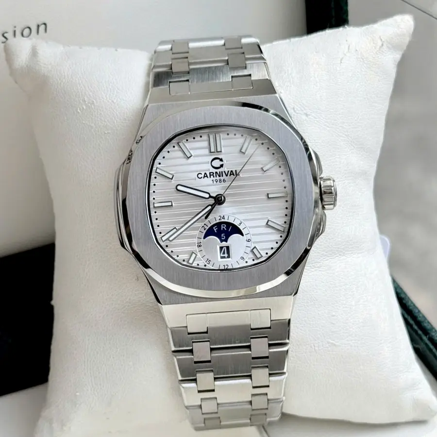 Đồng Hồ Nam Carnival 8110G1 - Mặt Trắng - Dây Thép Bạc- Automatic - Kính Sapphire