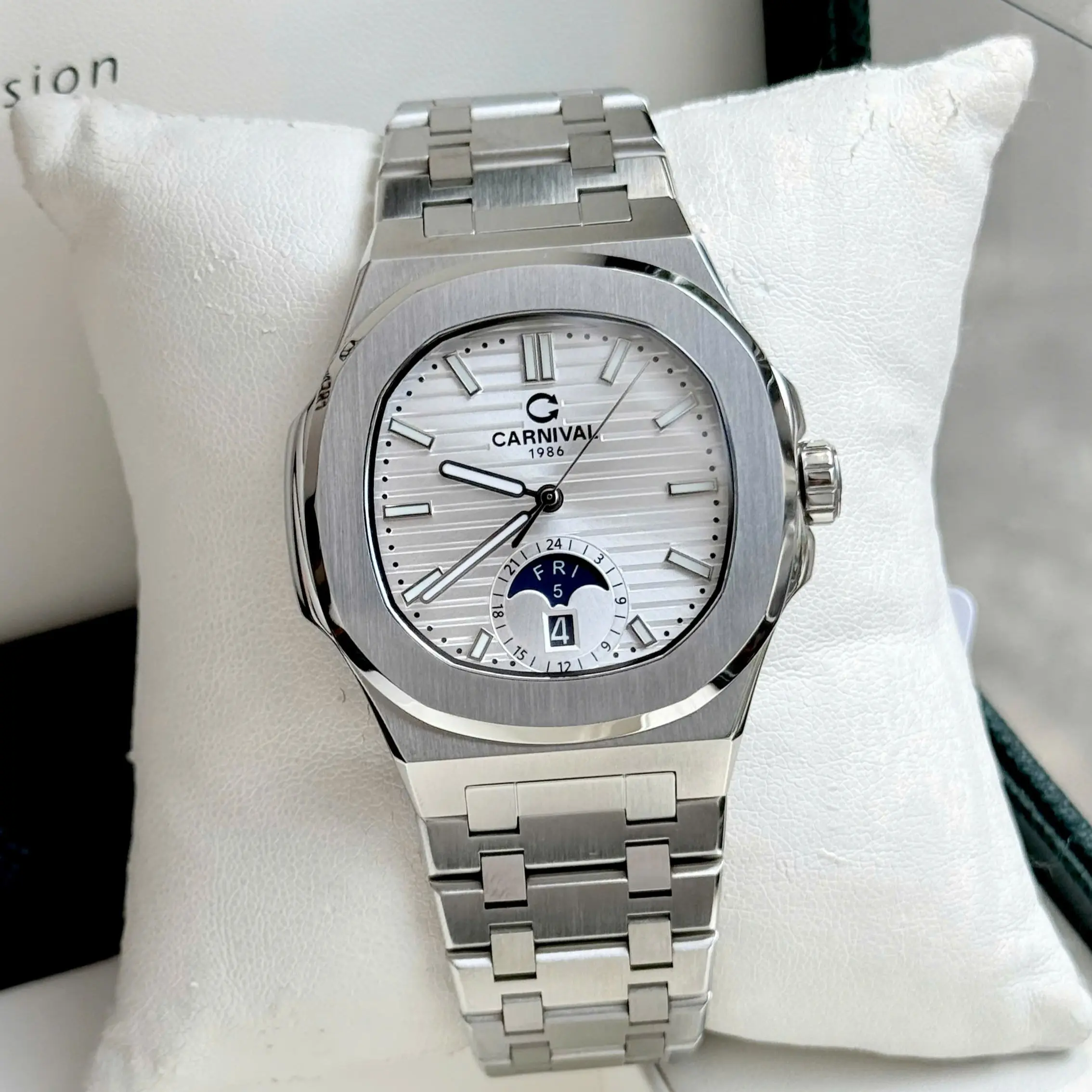 Đồng Hồ Nam Carnival 8110G1 - Mặt Trắng - Dây Thép Bạc- Automatic - Kính Sapphire