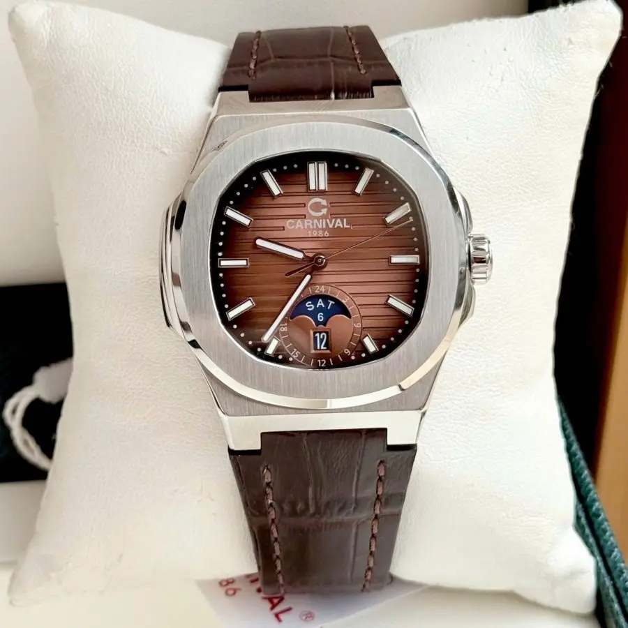 Đồng Hồ Nam Carnival 8110G1 - Mặt Nâu Cafe - Dây Da - Automatic - Kính Sapphire