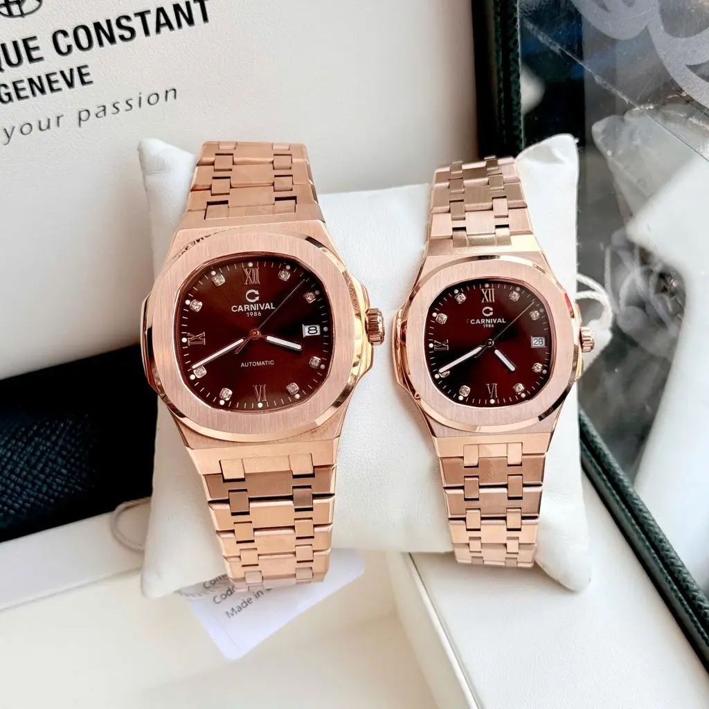 Mặt số nâu cafe kết hợp cùng vỏ thép 316L mạ Rose Gold
