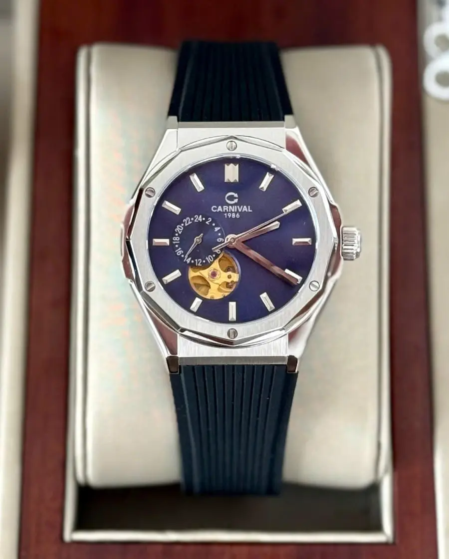 Đồng Hồ Nam Carnival 8189G-VT-DCS-X- Mặt Xanh-Dây Cao Su-Automatic-Kính Sapphire