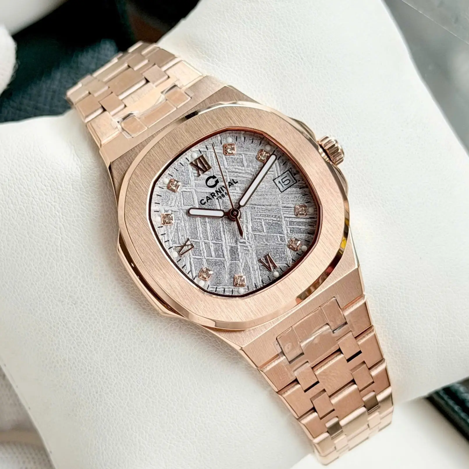 ĐỒNG HỒ Nữ Carnival 8160L-VH-TT-Vân Thiên Thạch -Dây Thép-Pin-Kính Sapphire