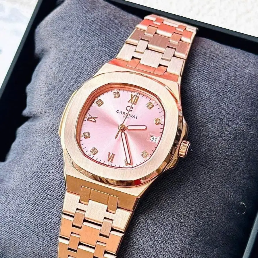 ĐỒNG HỒ Nữ Carnival 8160L-VH-H Mặt Hồng-Dây Thép-Pin-Kính Sapphire