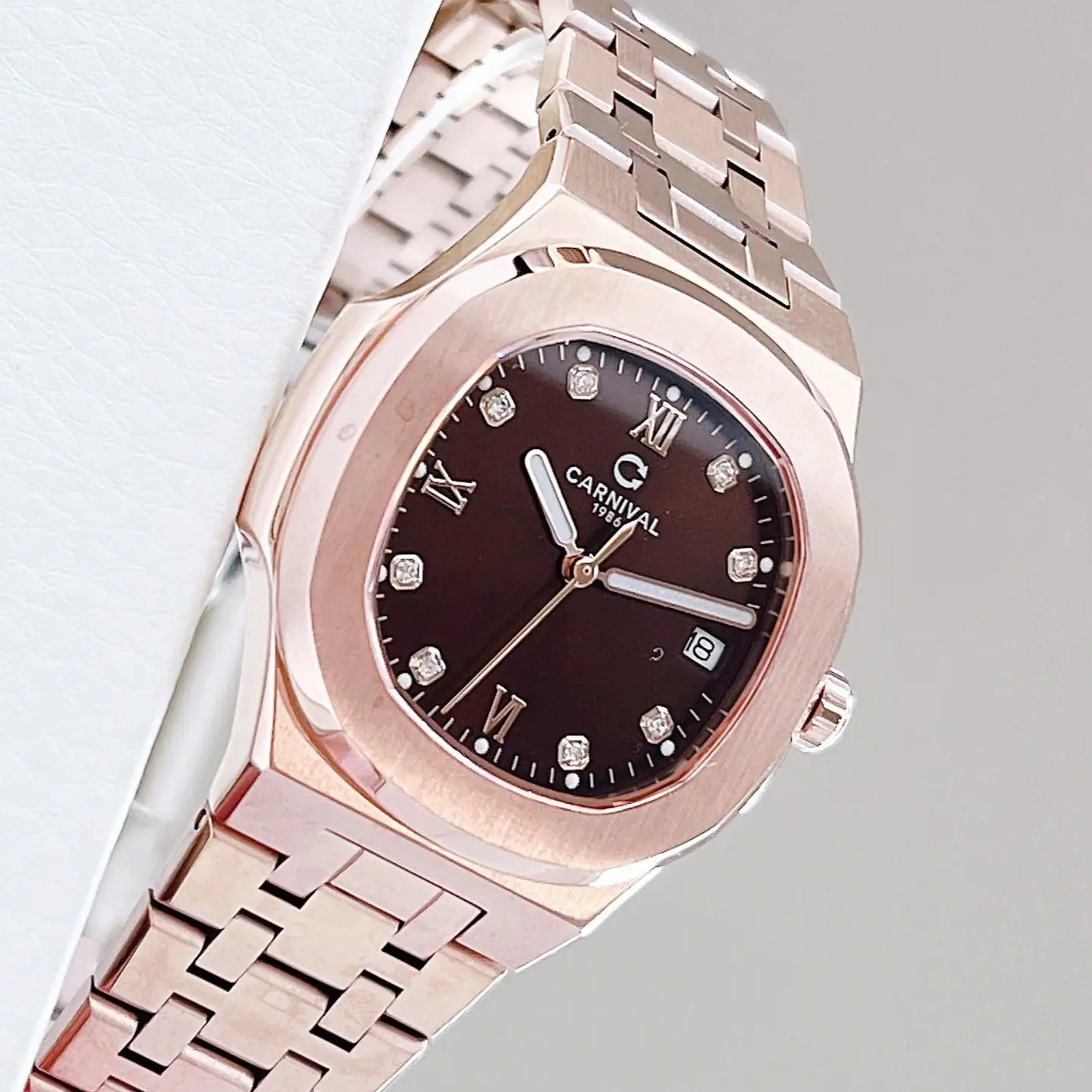 ĐỒNG HỒ Nữ Carnival 8160L-VH-Nâu Mặt Nâu Đậm-Dây Thép-Pin-Kính Sapphire