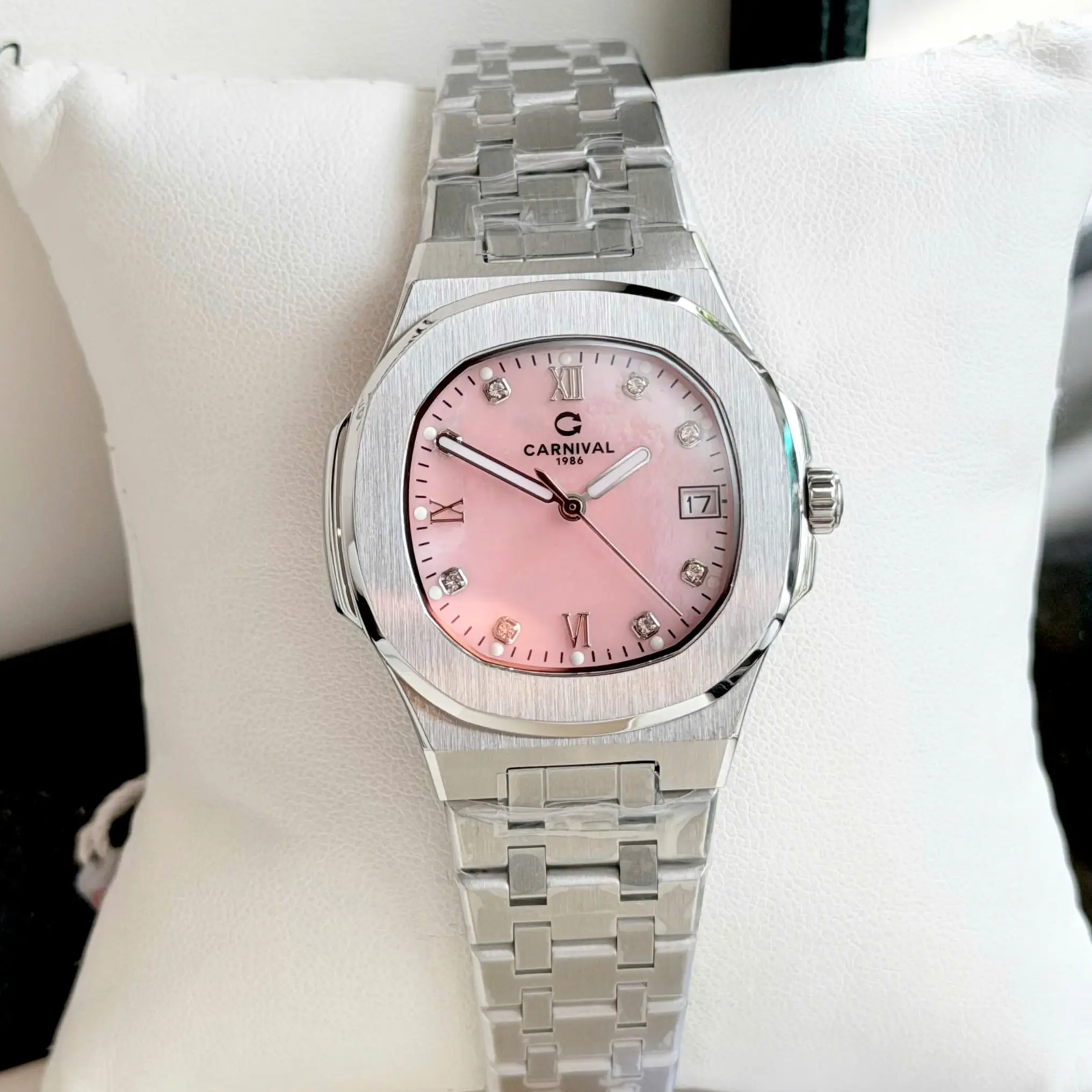 ĐỒNG HỒ Nữ Carnival 8160L-VT-HK Mặt Xà Cừ Hồng-Dây Thép-Pin-Kính Sapphire