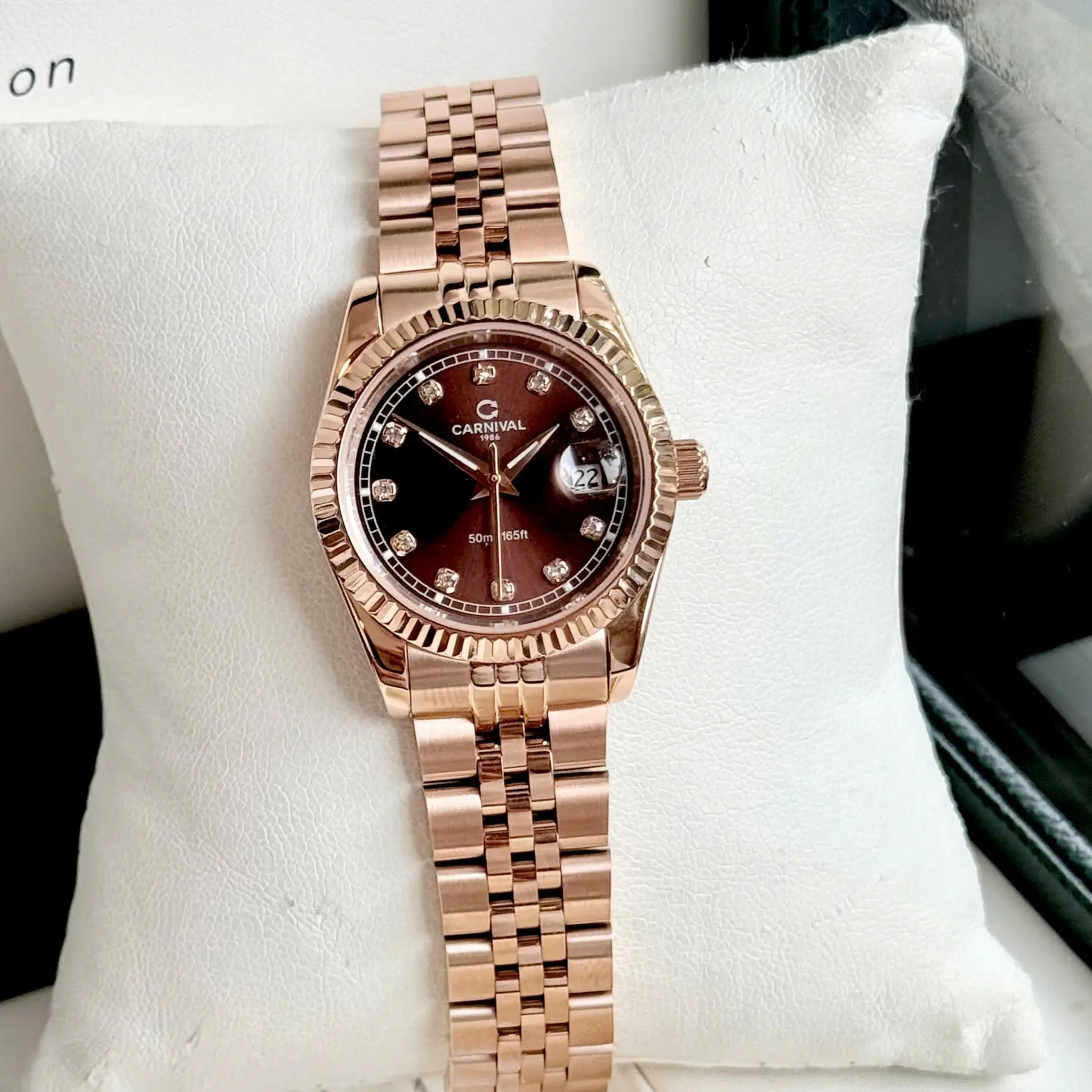 ĐỒNG HỒ Nữ Carnival 8131L-VH-N Mặt Nâu-Dây Thép-Pin-Kính Sapphire