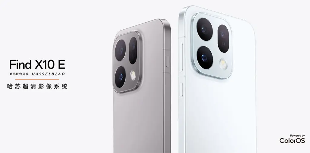 Cụm camera sau và mặt lưng điện thoại OPPO Find X10 E hai màu xám và trắng xanh cùng logo Hasselblad