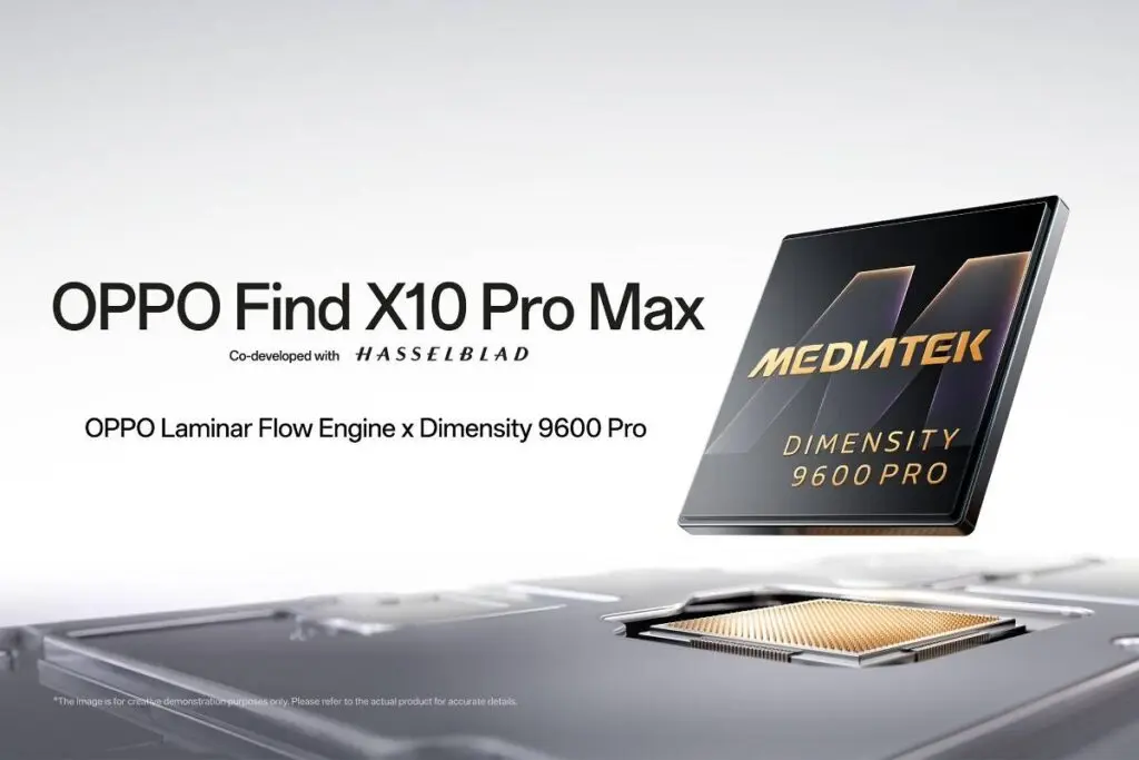Chip MediaTek Dimensity 9600 Pro nổi trên bo mạch cùng tên sản phẩm OPPO Find X10 Pro Max hợp tác với Hasselblad