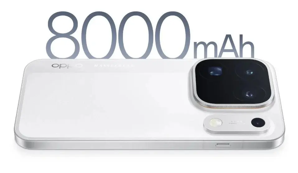 Mặt lưng điện thoại OPPO Find X10 Pro Max màu trắng nằm ngang nổi bật với cụm camera sau và dòng chữ 8000mAh